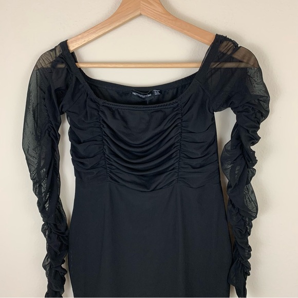 NWT PrettyLittleThing Black mesh Bodycon long sleeve mini dress - Picture 4 of 9
